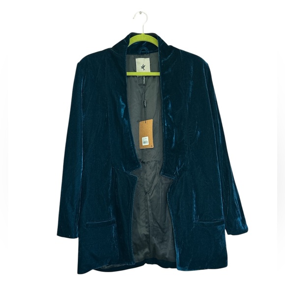 New One Teaspoon Blue Velvet Long Line Open Front Blazer Size M - Picture 2 of 12